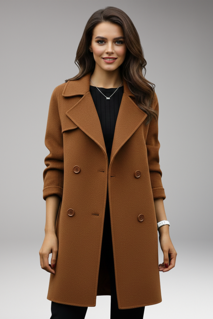 Women's Trench Coat with Notched Collar and Double Closure