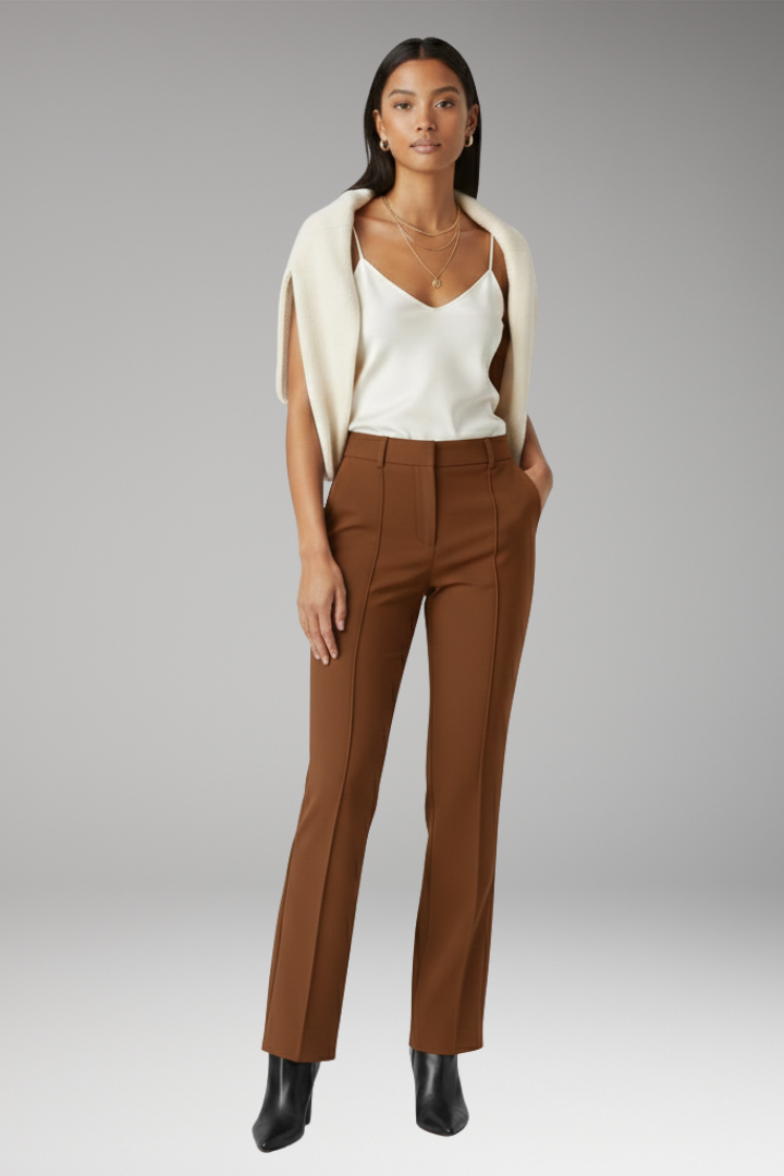 Women's Trousers with High Waist and Straight Legs