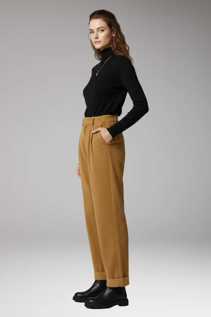 Women's Trousers with High Waist and Straight Wide Legs