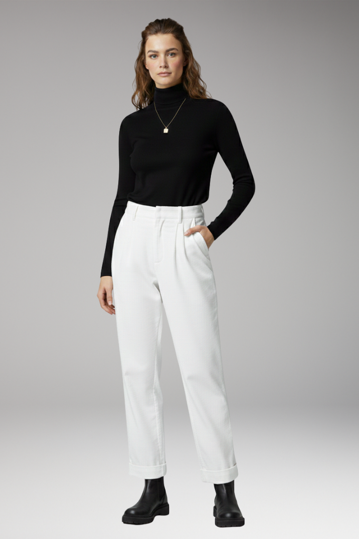 Women's Trousers with High Waist and Straight Wide Legs