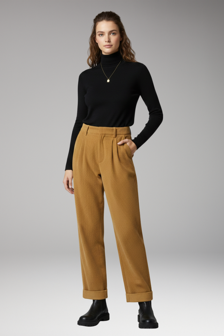 Women's Trousers with High Waist and Straight Wide Legs