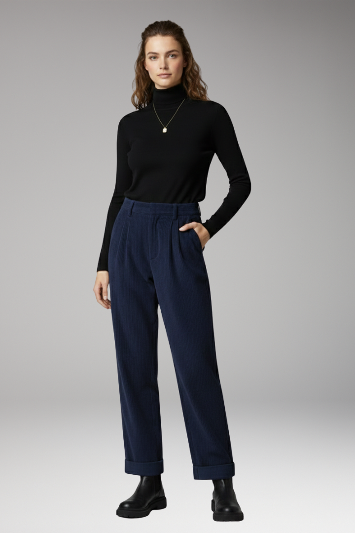 Women's Trousers with High Waist and Straight Wide Legs