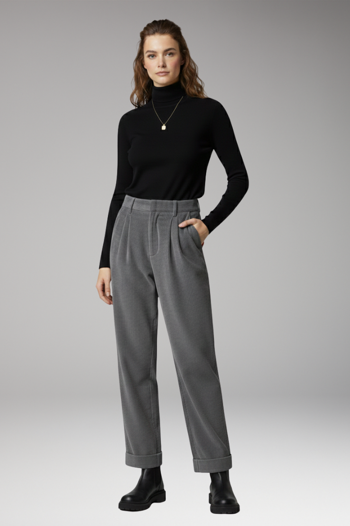 Women's Trousers with High Waist and Straight Wide Legs