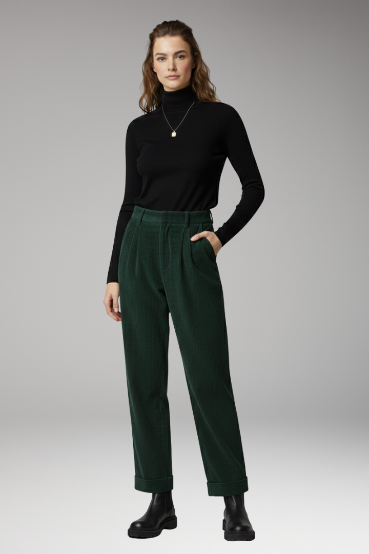 Women's Trousers with High Waist and Straight Wide Legs
