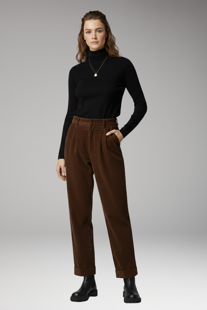 Women's Trousers with High Waist and Straight Wide Legs