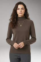 Women's Turtleneck Sweater with Long Sleeves and Ribbed Cuffs