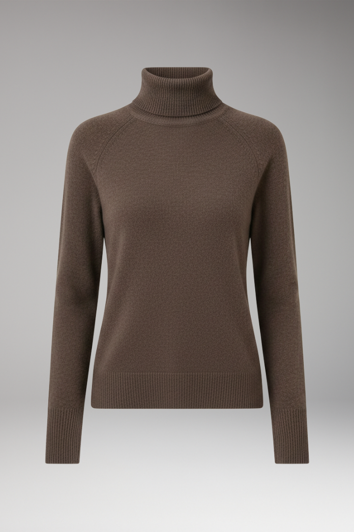 Women's Turtleneck Sweater with Long Sleeves and Ribbed Cuffs