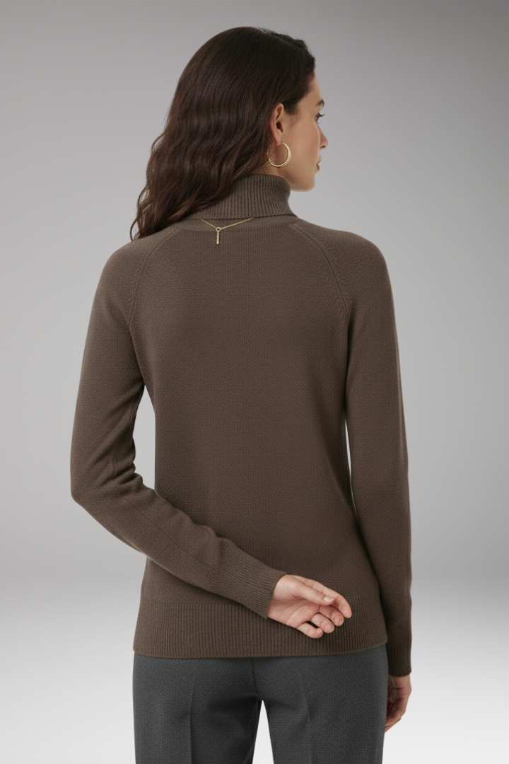 Women's Turtleneck Sweater with Long Sleeves and Ribbed Cuffs