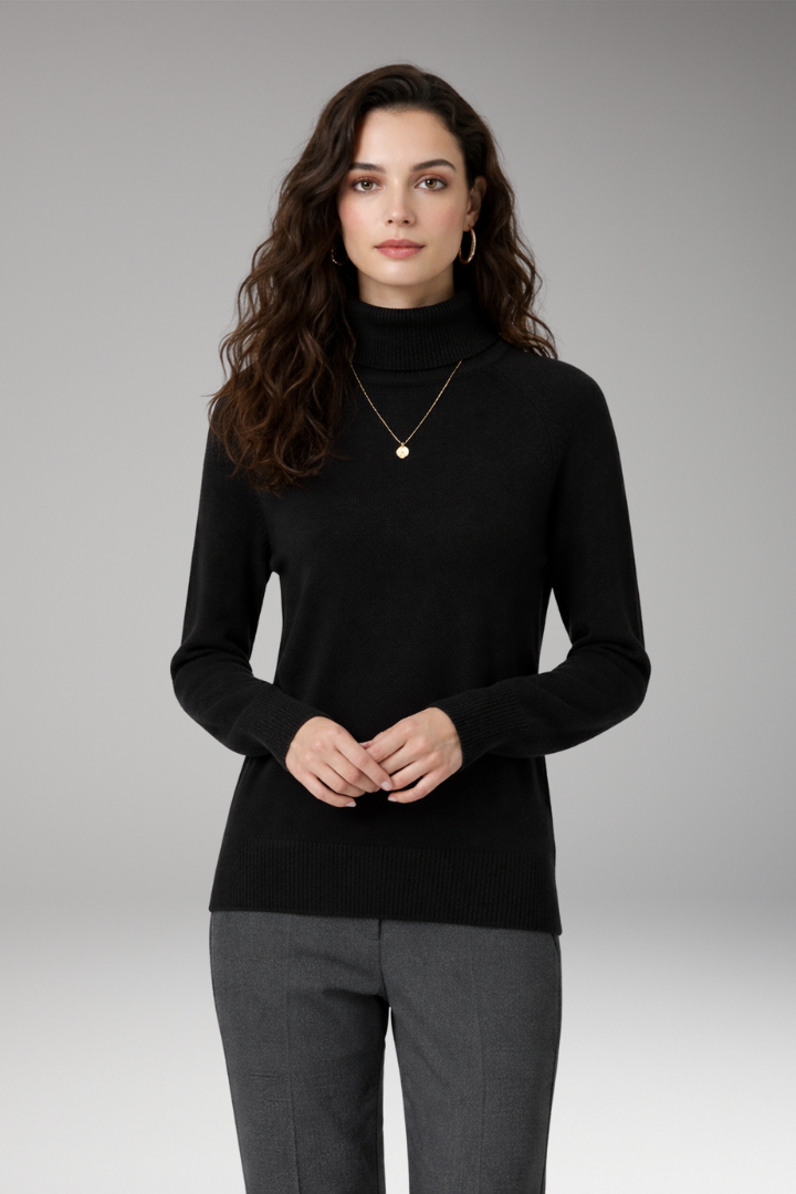 Women's Turtleneck Sweater with Long Sleeves and Ribbed Cuffs