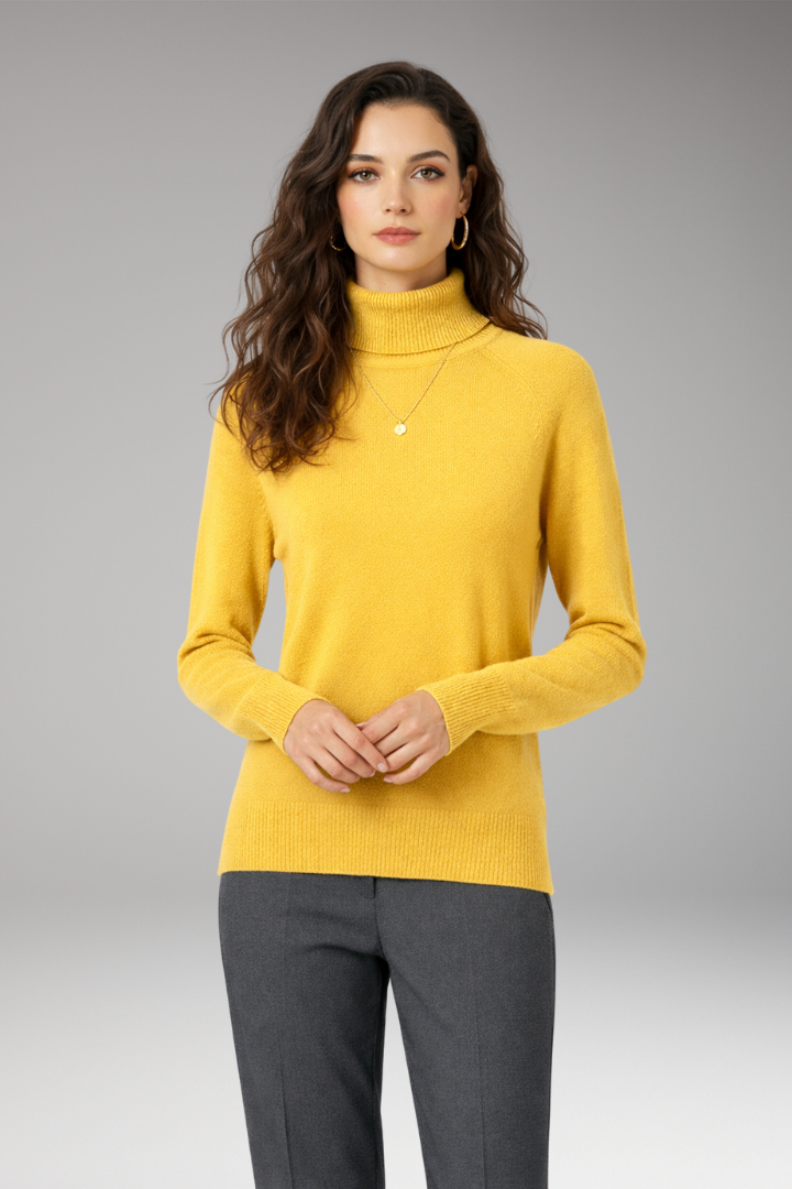 Women's Turtleneck Sweater with Long Sleeves and Ribbed Cuffs