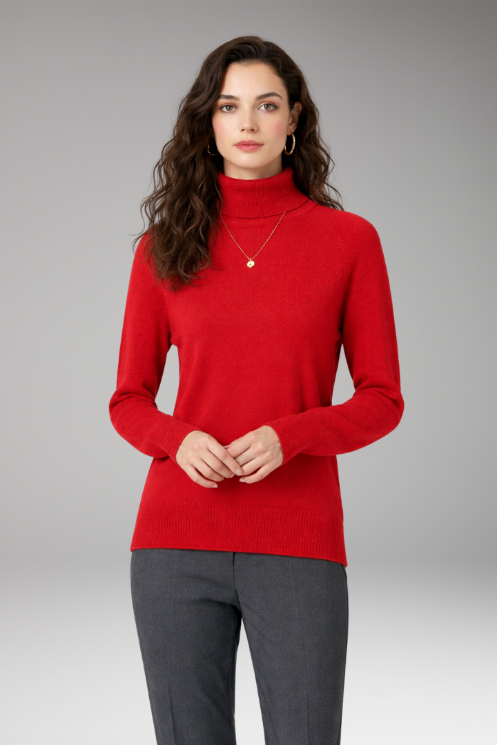 Women's Turtleneck Sweater with Long Sleeves and Ribbed Cuffs
