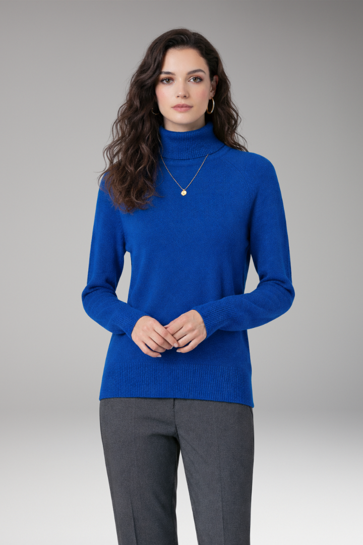 Women's Turtleneck Sweater with Long Sleeves and Ribbed Cuffs