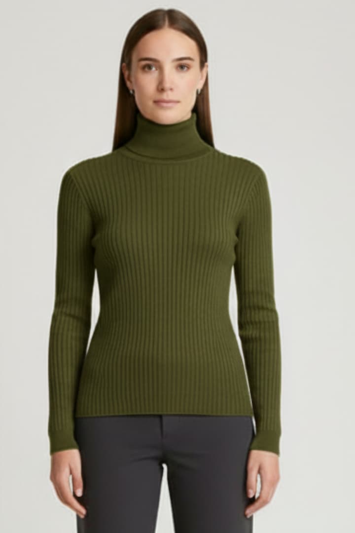 Women's Turtleneck Sweater with Long Sleeves and Ribbed Surface