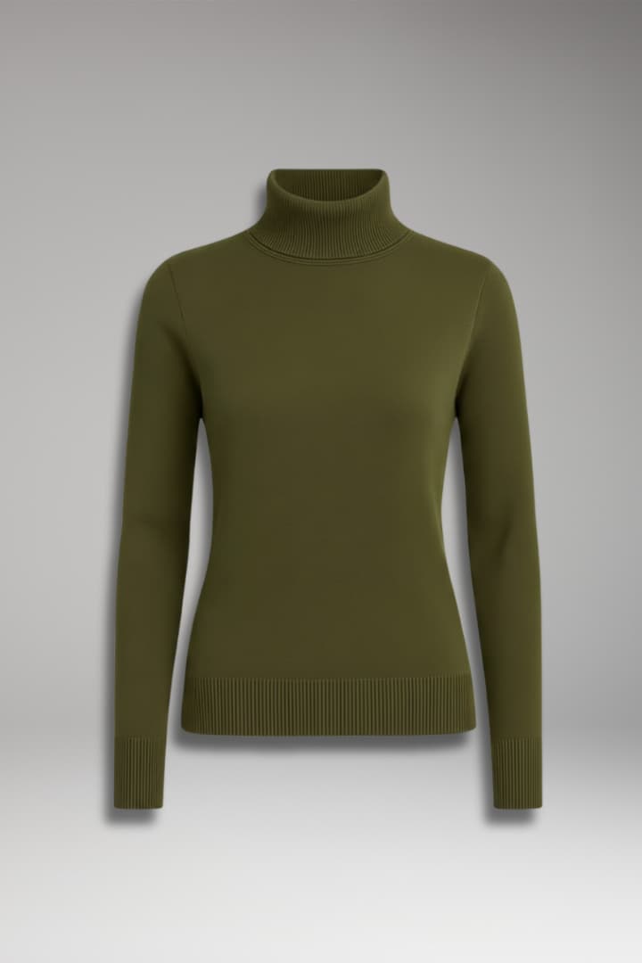 Women's Turtleneck Sweater with Long Sleeves and Ribbed Surface