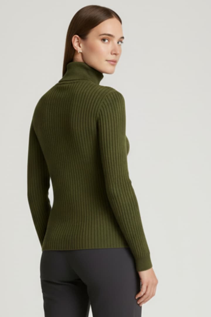 Women's Turtleneck Sweater with Long Sleeves and Ribbed Surface