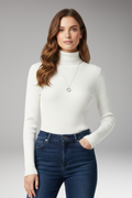 Women's Turtleneck Sweater with Ribbed Texture