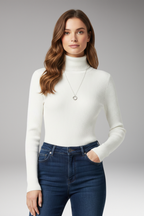 Women's Turtleneck Sweater with Ribbed Texture