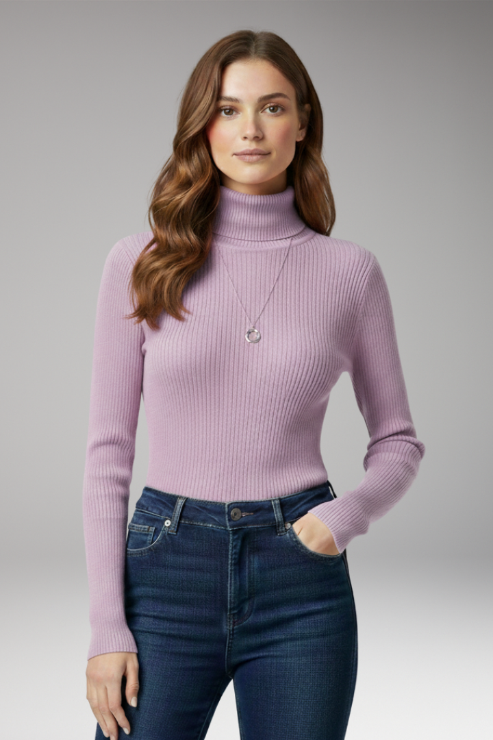 Women's Turtleneck Sweater with Ribbed Texture