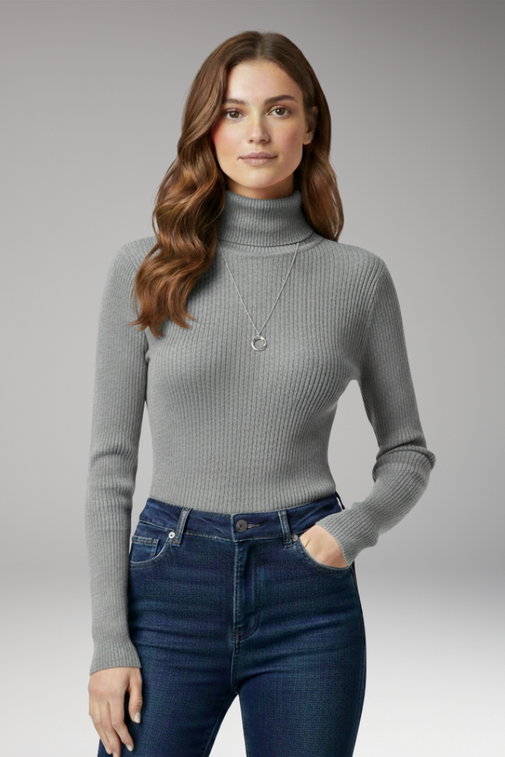 Women's Turtleneck Sweater with Ribbed Texture