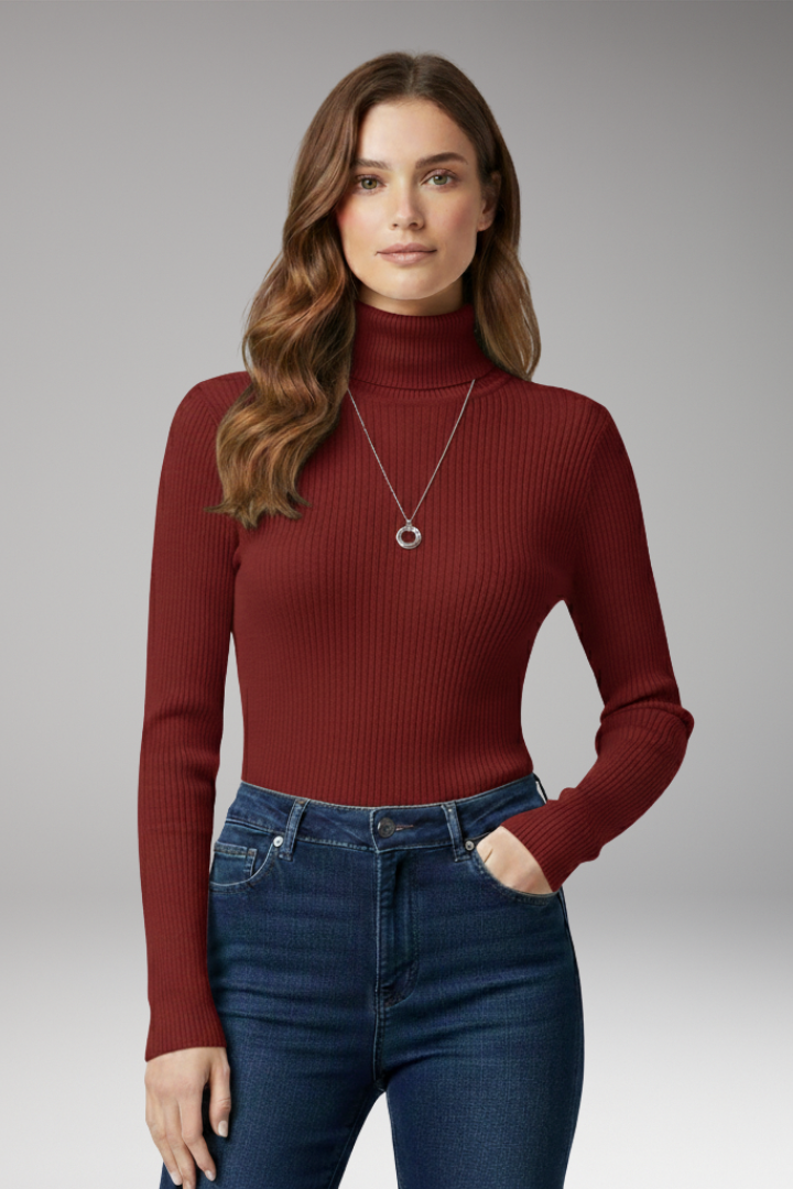 Women's Turtleneck Sweater with Ribbed Texture