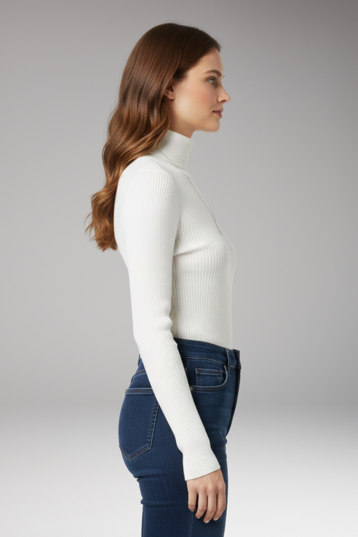 Women's Turtleneck Sweater with Ribbed Texture