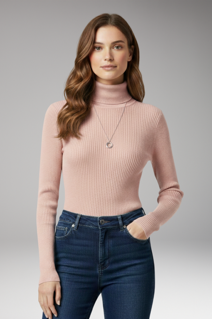 Women's Turtleneck Sweater with Ribbed Texture