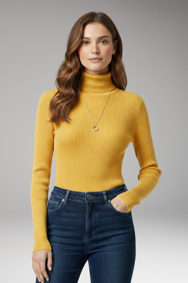 Women's Turtleneck Sweater with Ribbed Texture