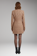 Women's Tweed Blazer with Button Closure and Woven Surface