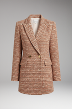 Women's Tweed Blazer with Button Closure and Woven Surface