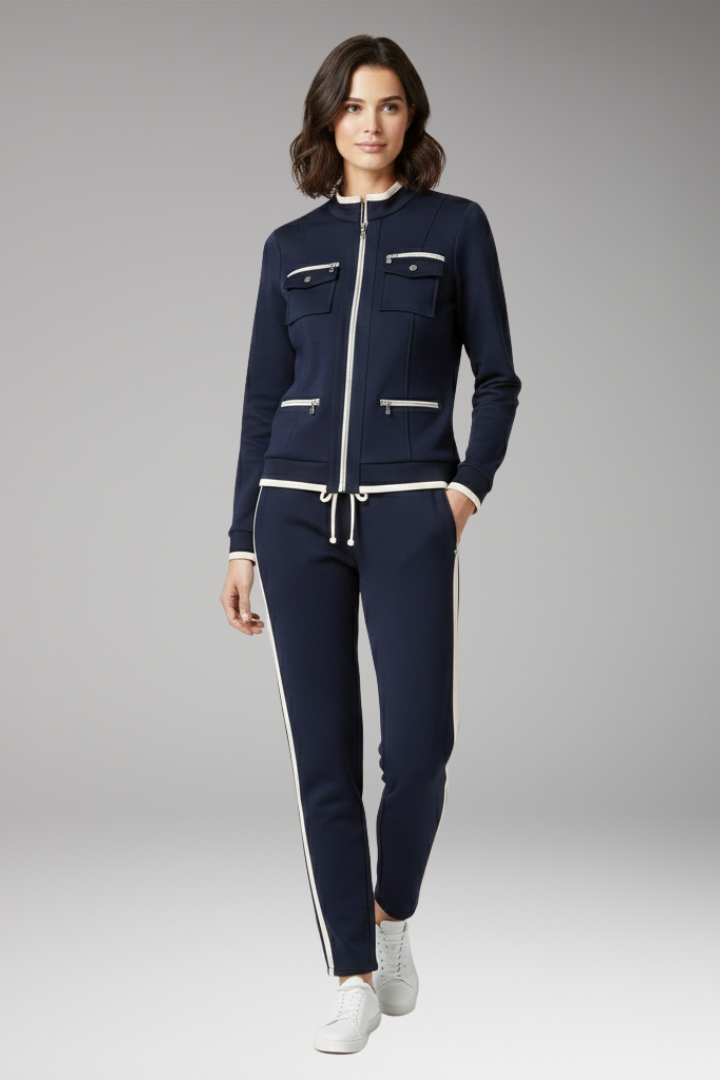 Women's Two-Piece Lounge Set with Zip Top and Contrast Trim