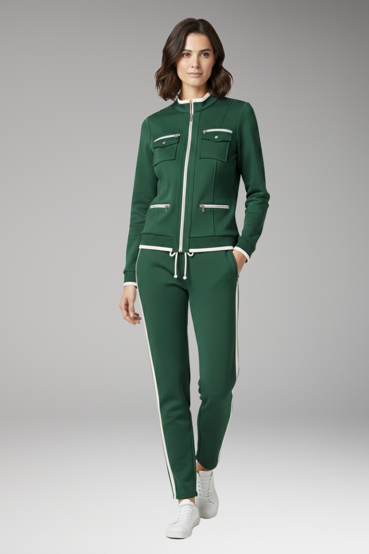 Women's Two-Piece Lounge Set with Zip Top and Contrast Trim