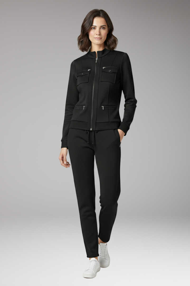 Women's Two-Piece Lounge Set with Zip Top and Contrast Trim