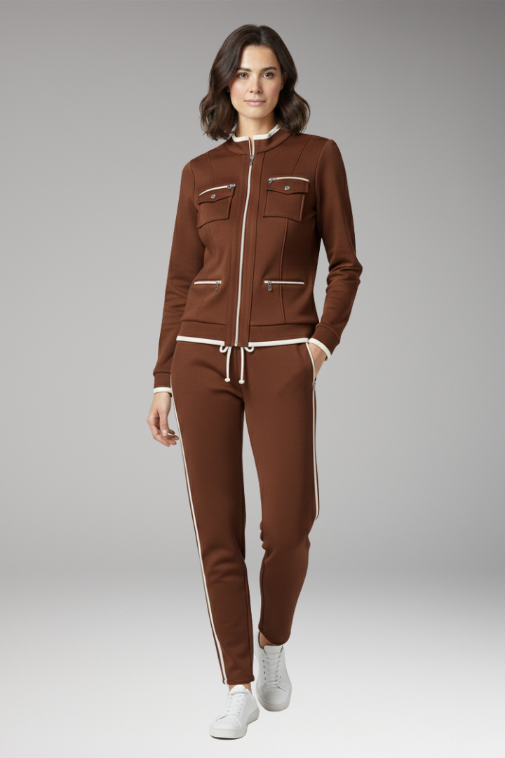 Women's Two-Piece Lounge Set with Zip Top and Contrast Trim