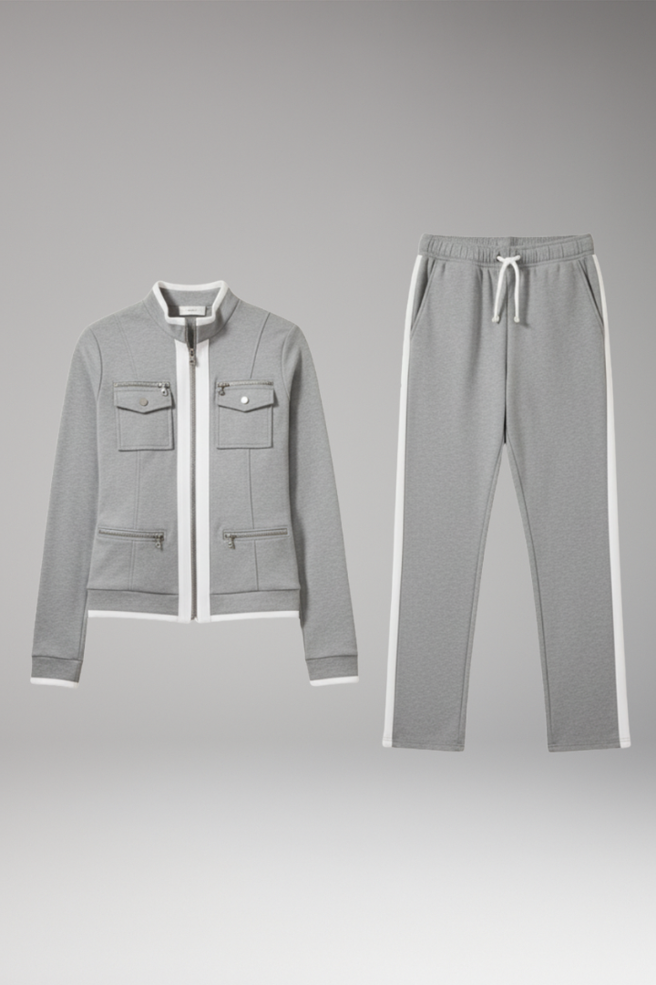 Women's Two-Piece Lounge Set with Zip Top and Contrast Trim