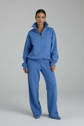 Women's Two-Piece Set with Half-Zip Top and Straight-Leg Trousers