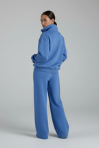 Women's Two-Piece Set with Half-Zip Top and Straight-Leg Trousers