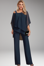 Women's Two-Piece Set with Layered Top and Wide-Leg Pants