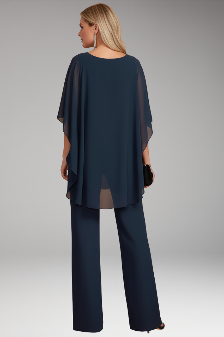 Women's Two-Piece Set with Layered Top and Wide-Leg Pants