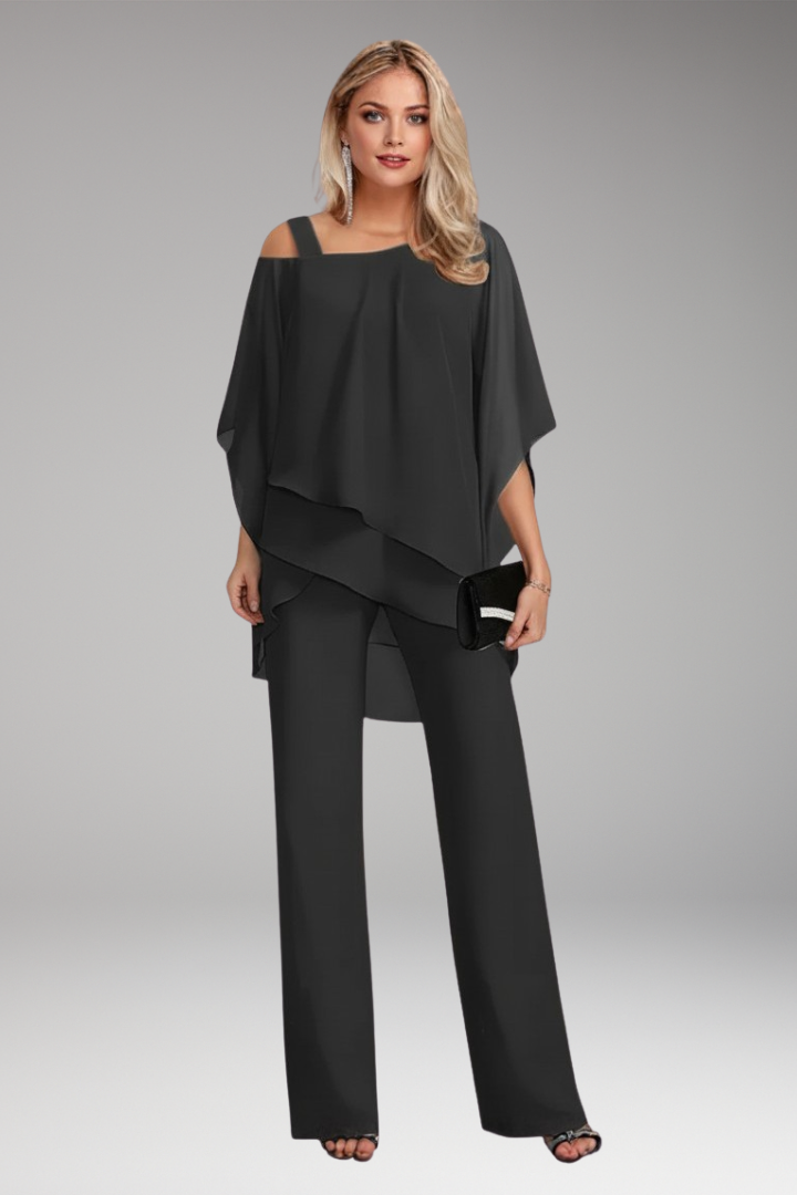 Women's Two-Piece Set with Layered Top and Wide-Leg Pants