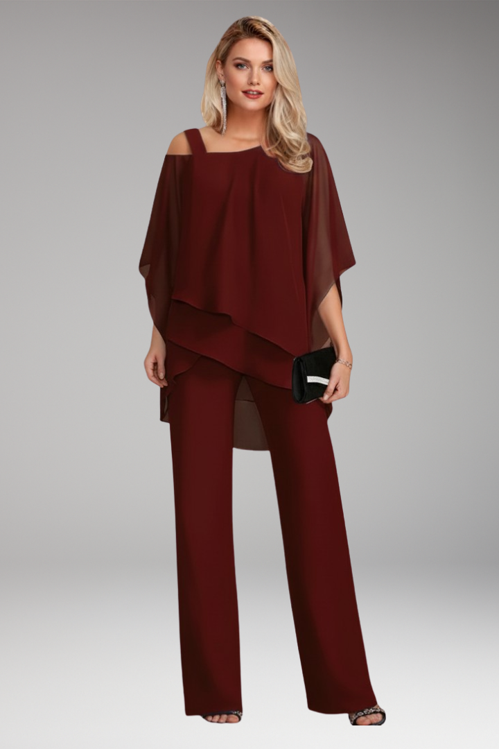 Women's Two-Piece Set with Layered Top and Wide-Leg Pants
