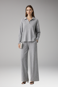Women's Two-Piece Set with Polo Collar Top and Wide-Leg Pants