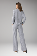 Women's Two-Piece Set with Polo Collar Top and Wide-Leg Pants