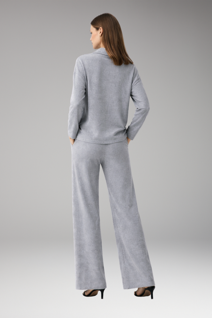 Women's Two-Piece Set with Polo Collar Top and Wide-Leg Pants