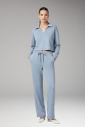 Women's Two-Piece Set with V-Neck Top and Straight-Leg Pants