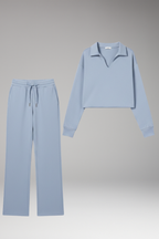 Women's Two-Piece Set with V-Neck Top and Straight-Leg Pants