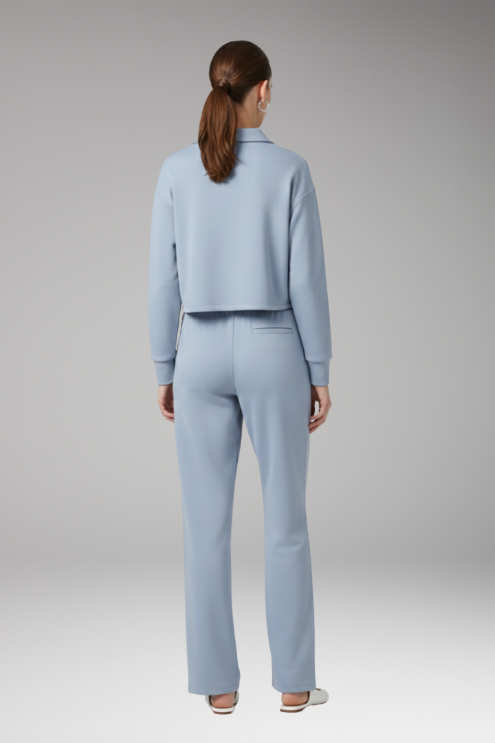 Women's Two-Piece Set with V-Neck Top and Straight-Leg Pants