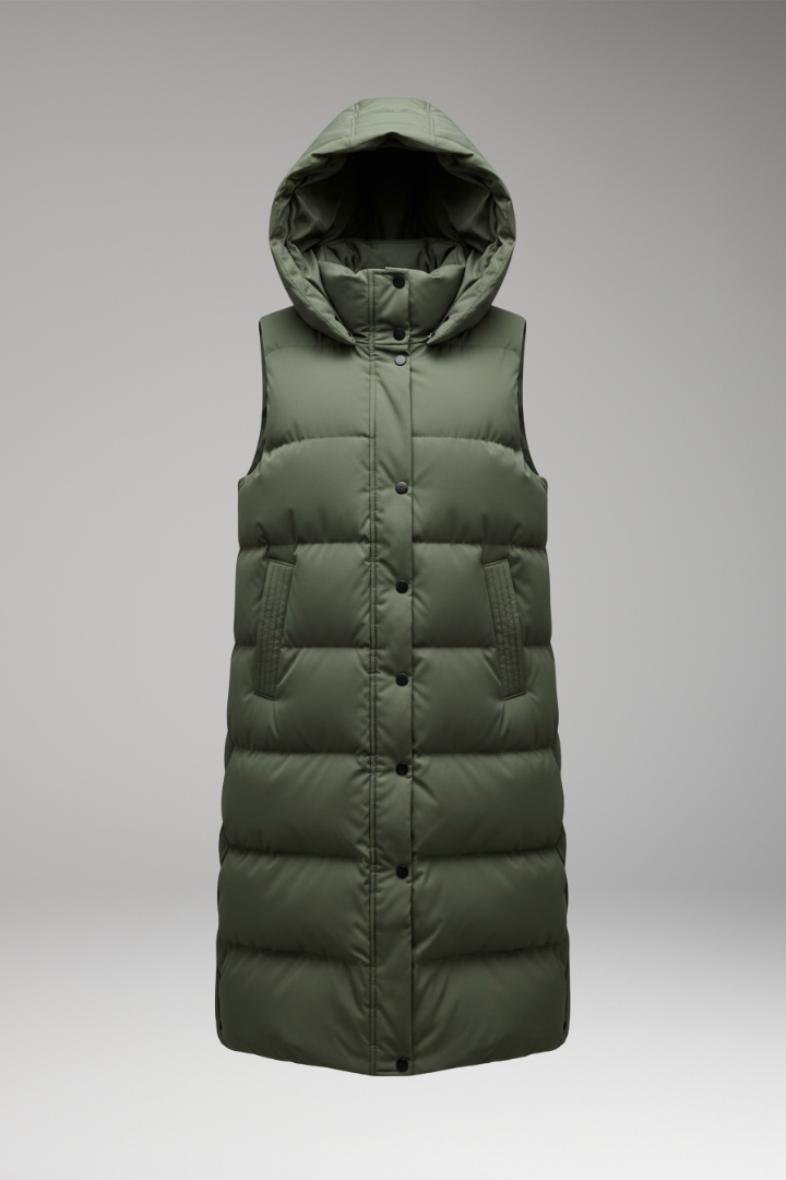 Women's Vest with Hood and Quilted Surface