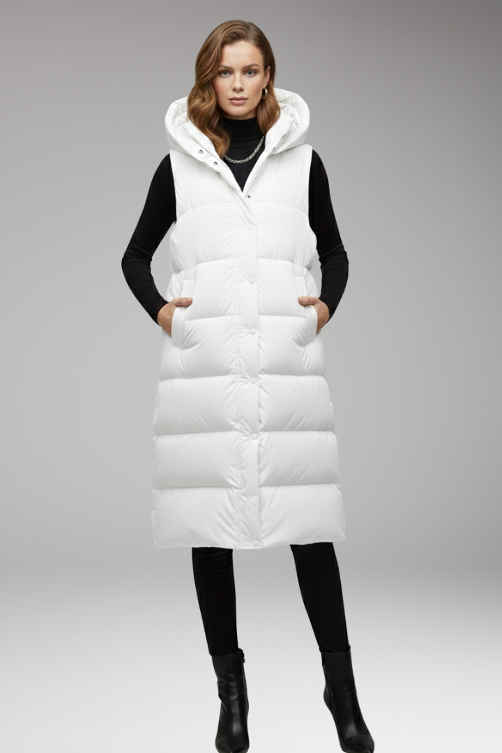 Women's Vest with Hood and Quilted Surface