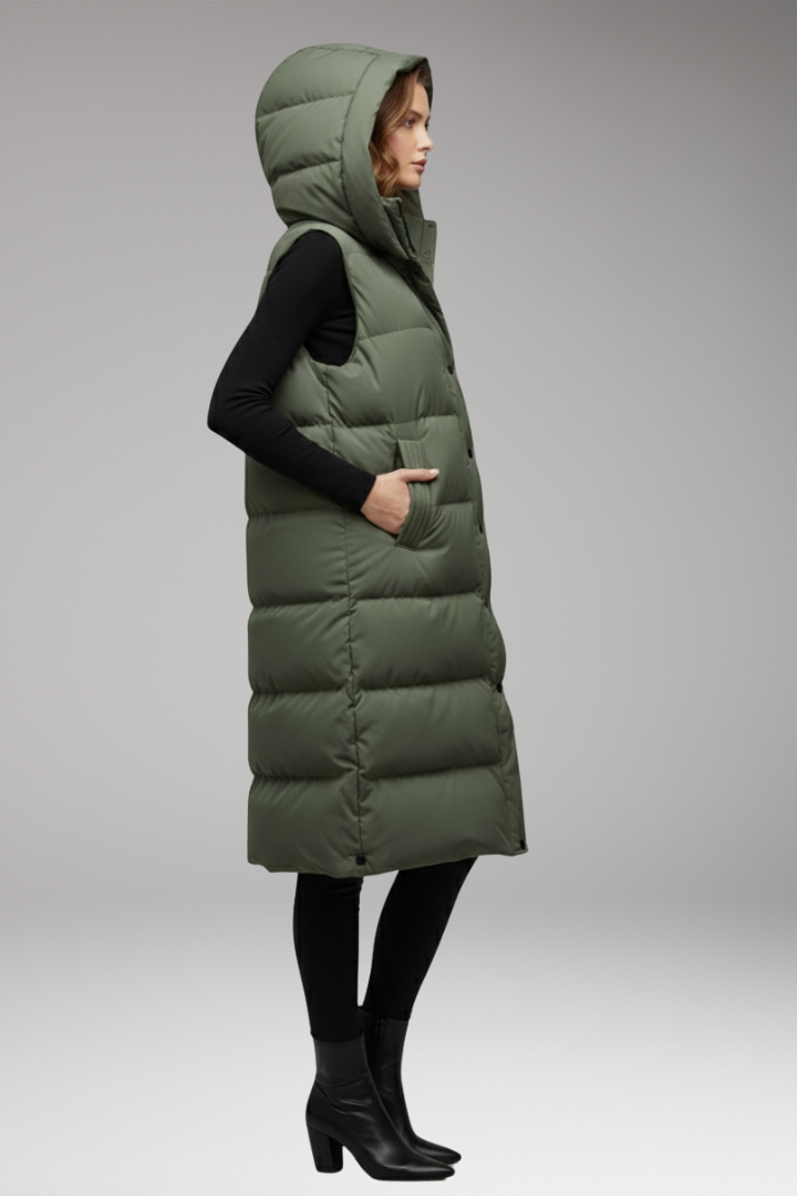 Women's Vest with Hood and Quilted Surface