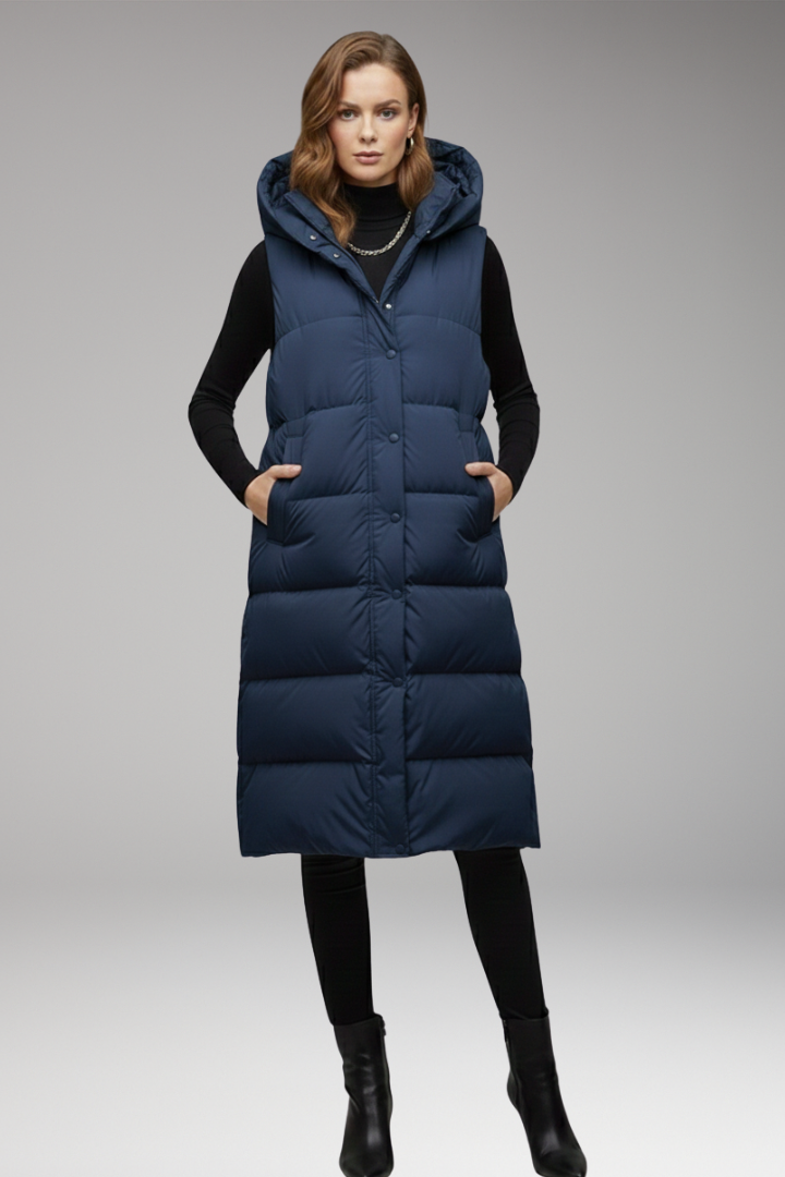 Women's Vest with Hood and Quilted Surface